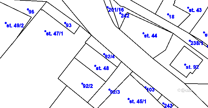 Parcela st. 92/4 v KÚ Milostovice, Katastrální mapa