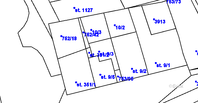 Parcela st. 9/3 v KÚ Milotice u Kyjova, Katastrální mapa