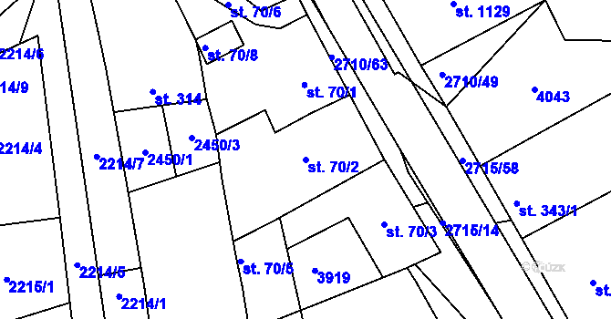 Parcela st. 70/2 v KÚ Milotice u Kyjova, Katastrální mapa