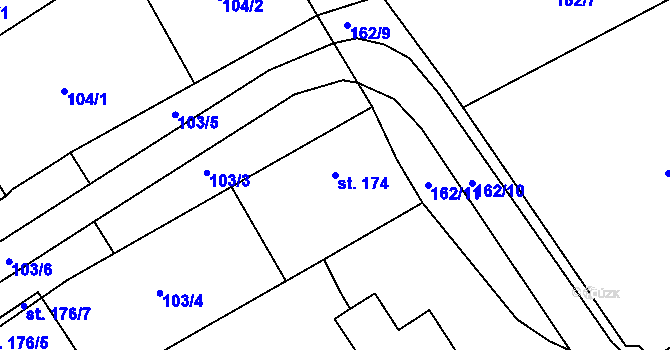 Parcela st. 174 v KÚ Milotice u Kyjova, Katastrální mapa
