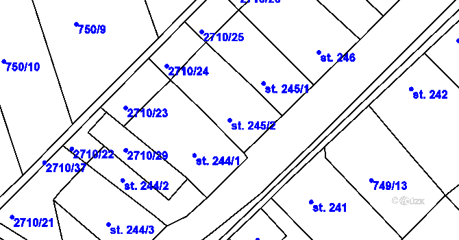 Parcela st. 245/2 v KÚ Milotice u Kyjova, Katastrální mapa