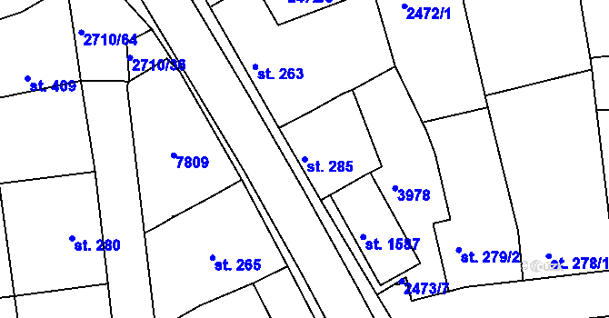 Parcela st. 285 v KÚ Milotice u Kyjova, Katastrální mapa
