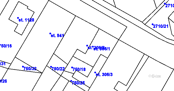 Parcela st. 306/2 v KÚ Milotice u Kyjova, Katastrální mapa