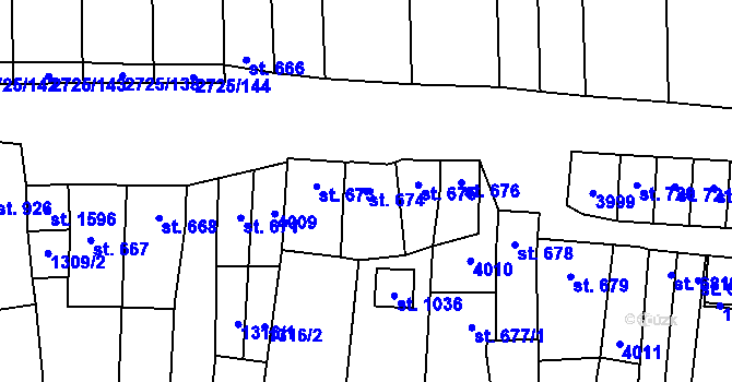 Parcela st. 674 v KÚ Milotice u Kyjova, Katastrální mapa
