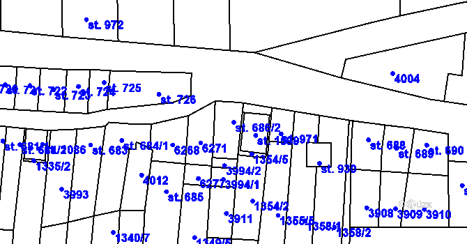 Parcela st. 686/2 v KÚ Milotice u Kyjova, Katastrální mapa