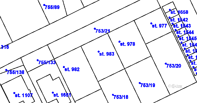 Parcela st. 983 v KÚ Milotice u Kyjova, Katastrální mapa