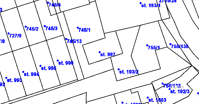 Parcela st. 997 v KÚ Milotice u Kyjova, Katastrální mapa