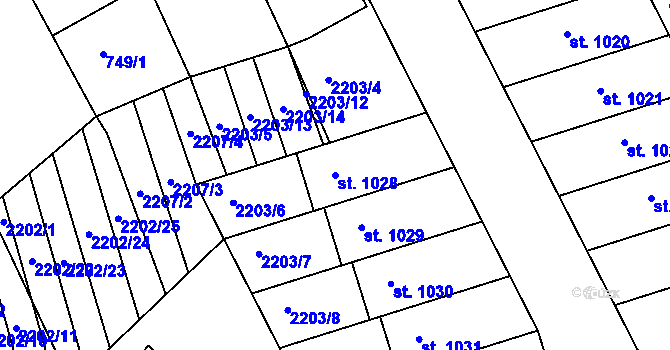 Parcela st. 1028 v KÚ Milotice u Kyjova, Katastrální mapa