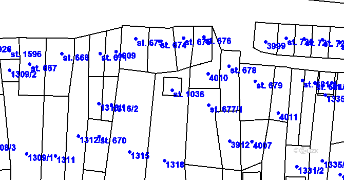 Parcela st. 1036 v KÚ Milotice u Kyjova, Katastrální mapa