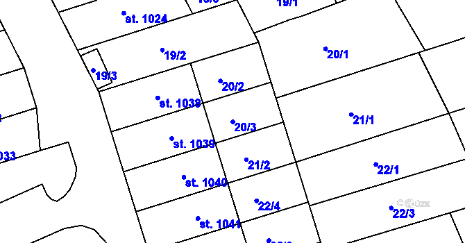 Parcela st. 20/3 v KÚ Milotice u Kyjova, Katastrální mapa