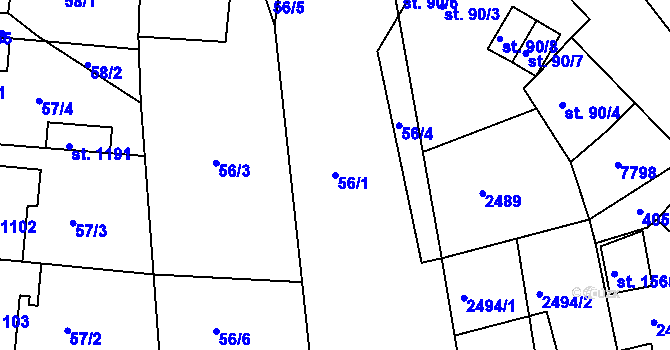 Parcela st. 56/1 v KÚ Milotice u Kyjova, Katastrální mapa