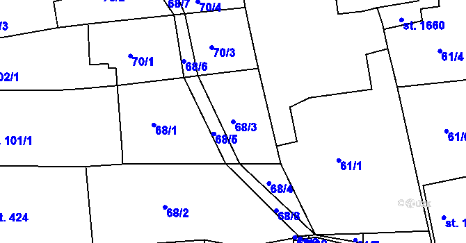 Parcela st. 68/3 v KÚ Milotice u Kyjova, Katastrální mapa