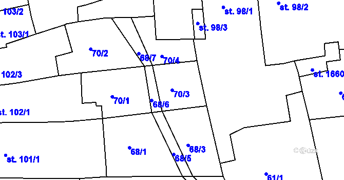 Parcela st. 70/3 v KÚ Milotice u Kyjova, Katastrální mapa