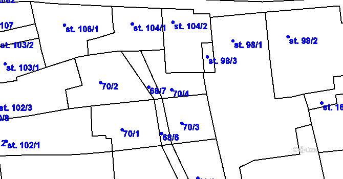 Parcela st. 70/4 v KÚ Milotice u Kyjova, Katastrální mapa