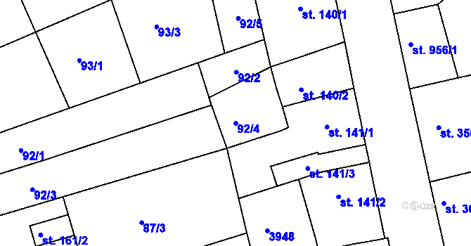 Parcela st. 92/4 v KÚ Milotice u Kyjova, Katastrální mapa
