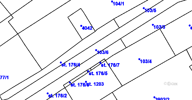 Parcela st. 103/6 v KÚ Milotice u Kyjova, Katastrální mapa