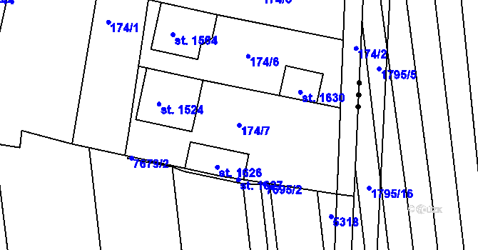 Parcela st. 174/7 v KÚ Milotice u Kyjova, Katastrální mapa