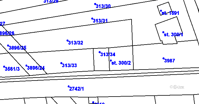 Parcela st. 313/34 v KÚ Milotice u Kyjova, Katastrální mapa