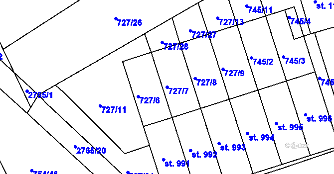 Parcela st. 727/7 v KÚ Milotice u Kyjova, Katastrální mapa