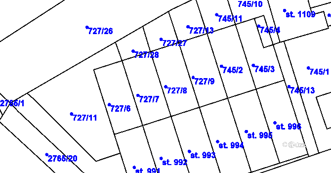 Parcela st. 727/8 v KÚ Milotice u Kyjova, Katastrální mapa
