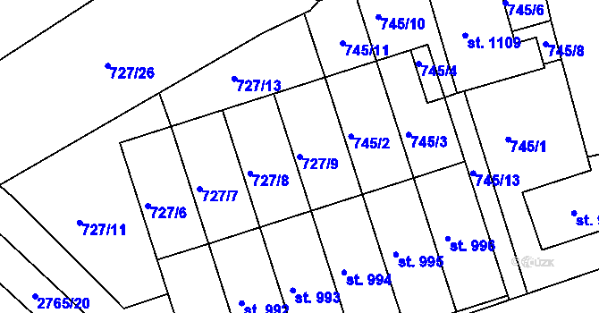 Parcela st. 727/9 v KÚ Milotice u Kyjova, Katastrální mapa