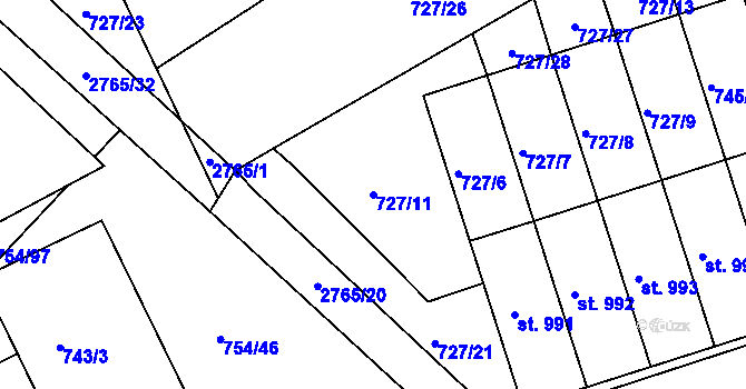 Parcela st. 727/11 v KÚ Milotice u Kyjova, Katastrální mapa
