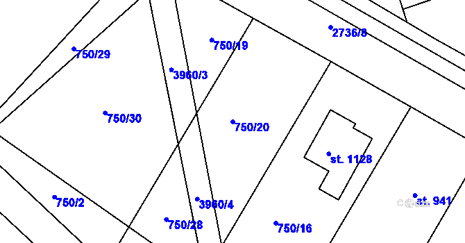 Parcela st. 750/20 v KÚ Milotice u Kyjova, Katastrální mapa