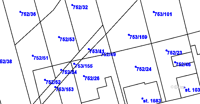 Parcela st. 752/49 v KÚ Milotice u Kyjova, Katastrální mapa