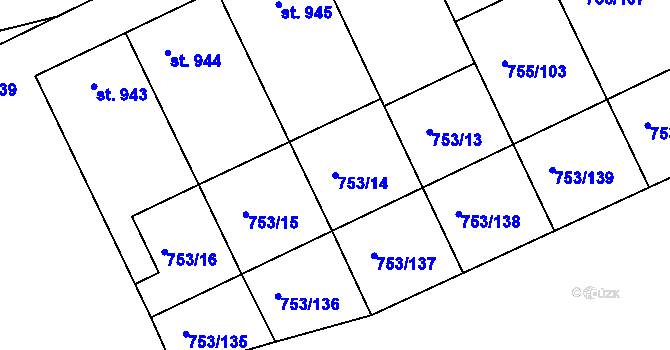 Parcela st. 753/14 v KÚ Milotice u Kyjova, Katastrální mapa