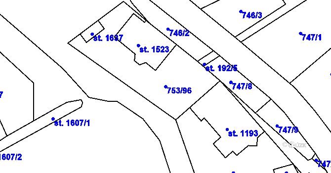 Parcela st. 753/96 v KÚ Milotice u Kyjova, Katastrální mapa