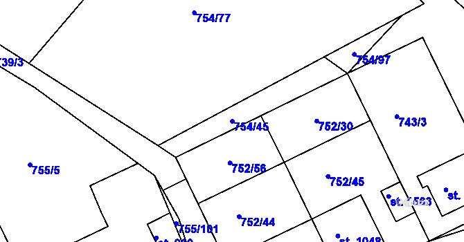 Parcela st. 754/45 v KÚ Milotice u Kyjova, Katastrální mapa