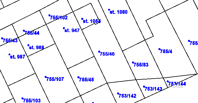 Parcela st. 755/46 v KÚ Milotice u Kyjova, Katastrální mapa