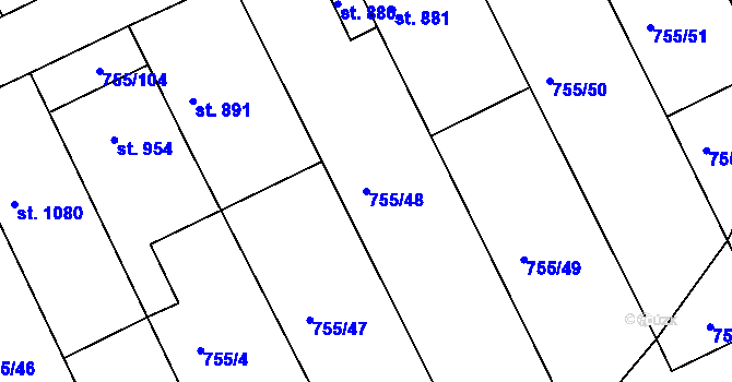Parcela st. 755/48 v KÚ Milotice u Kyjova, Katastrální mapa