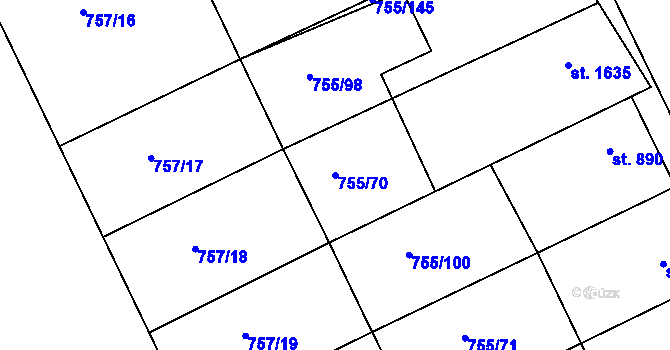 Parcela st. 755/70 v KÚ Milotice u Kyjova, Katastrální mapa