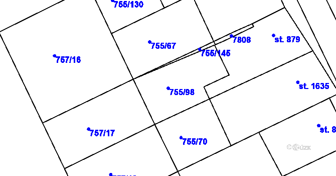 Parcela st. 755/98 v KÚ Milotice u Kyjova, Katastrální mapa