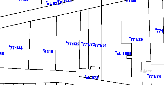 Parcela st. 771/72 v KÚ Milotice u Kyjova, Katastrální mapa
