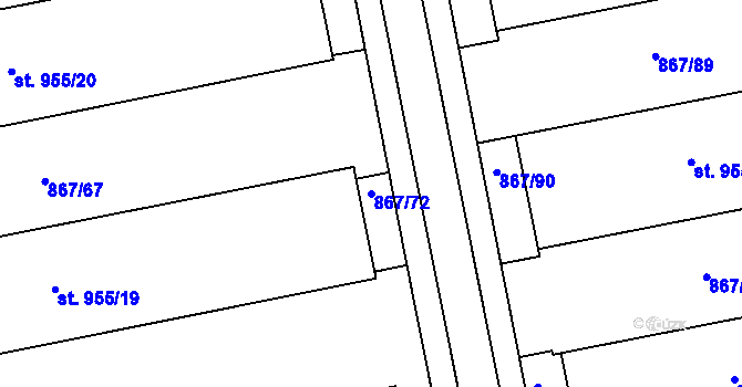 Parcela st. 867/72 v KÚ Milotice u Kyjova, Katastrální mapa