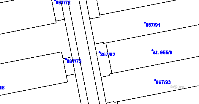 Parcela st. 867/92 v KÚ Milotice u Kyjova, Katastrální mapa