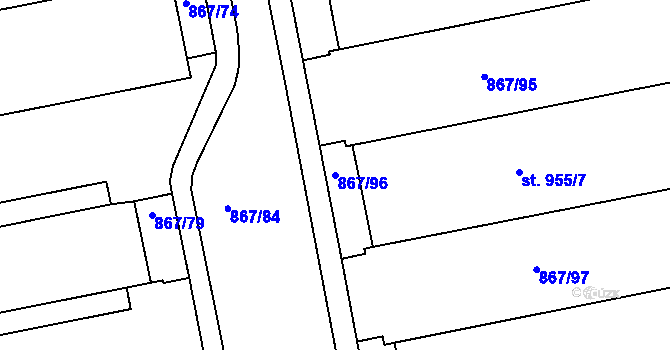 Parcela st. 867/96 v KÚ Milotice u Kyjova, Katastrální mapa