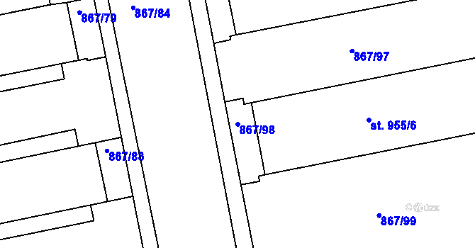 Parcela st. 867/98 v KÚ Milotice u Kyjova, Katastrální mapa