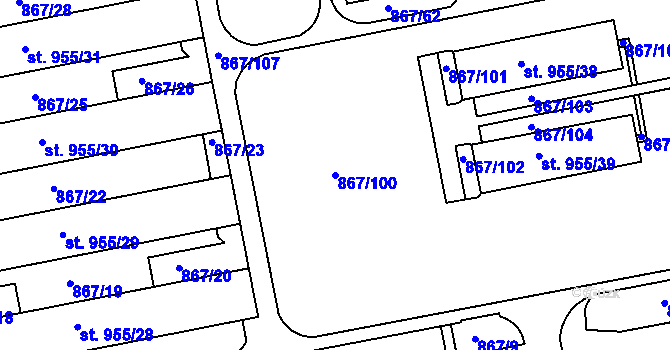 Parcela st. 867/100 v KÚ Milotice u Kyjova, Katastrální mapa