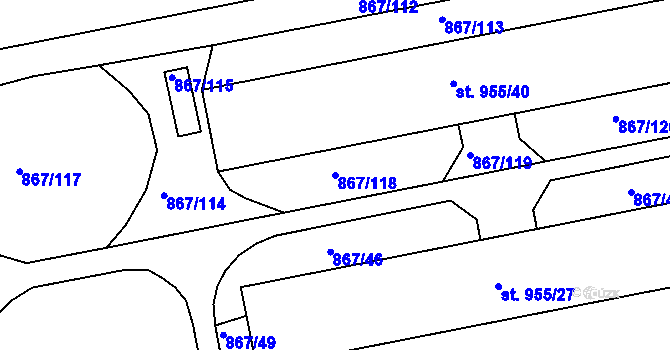 Parcela st. 867/118 v KÚ Milotice u Kyjova, Katastrální mapa