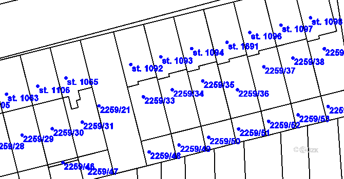 Parcela st. 2259/34 v KÚ Milotice u Kyjova, Katastrální mapa