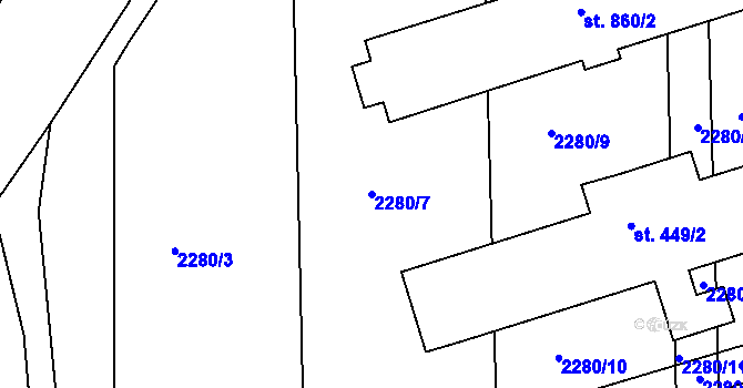 Parcela st. 2280/7 v KÚ Milotice u Kyjova, Katastrální mapa