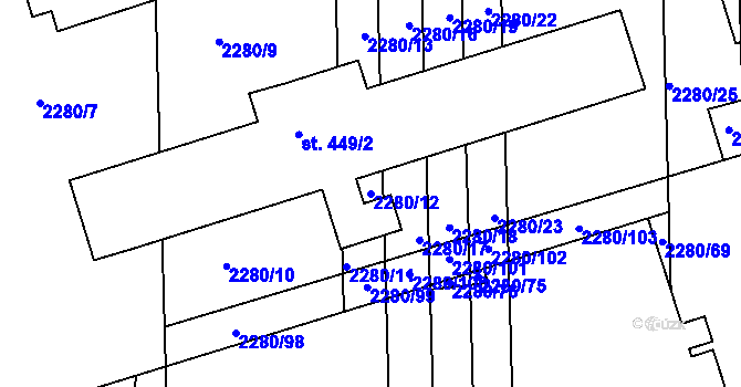 Parcela st. 2280/12 v KÚ Milotice u Kyjova, Katastrální mapa