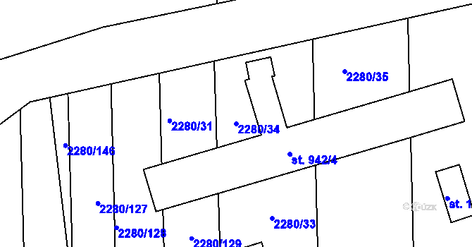Parcela st. 2280/34 v KÚ Milotice u Kyjova, Katastrální mapa