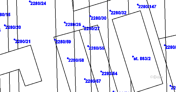 Parcela st. 2280/55 v KÚ Milotice u Kyjova, Katastrální mapa