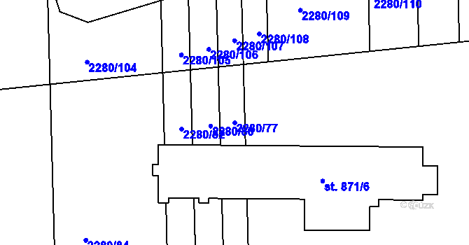 Parcela st. 2280/77 v KÚ Milotice u Kyjova, Katastrální mapa