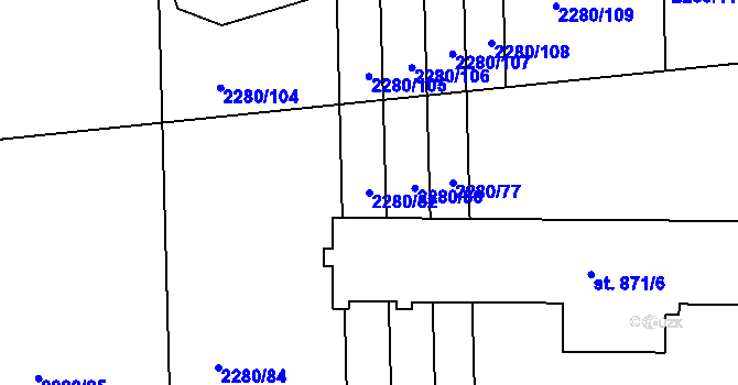 Parcela st. 2280/82 v KÚ Milotice u Kyjova, Katastrální mapa