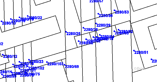 Parcela st. 2280/89 v KÚ Milotice u Kyjova, Katastrální mapa